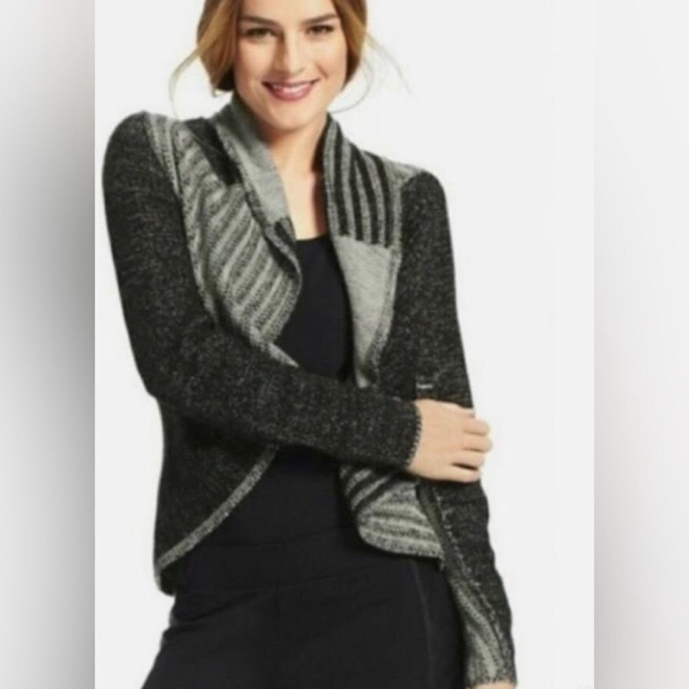Cabi Black and Gray Shawl Collar Open Front Cardigan Size Small